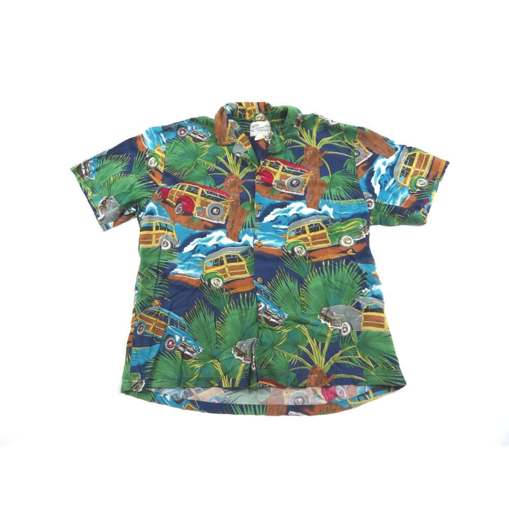 Diamondhead Sportswear Hawaiian Shirt Cars Palm Trees Sz M 1980s